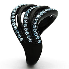 Load image into Gallery viewer, TK1297 - IP Black(Ion Plating) Stainless Steel Ring with Top Grade Crystal  in Sea Blue