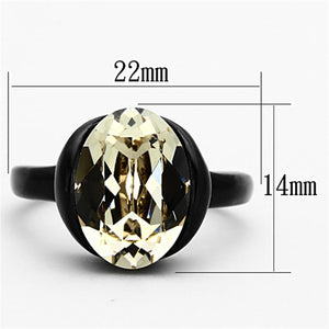 TK1298 - IP Black(Ion Plating) Stainless Steel Ring with Top Grade Crystal  in Light Smoked