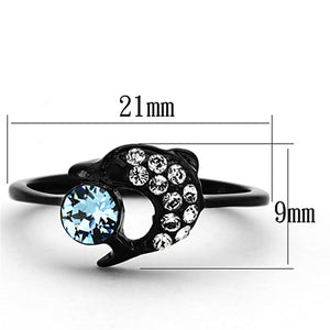 TK1302 - IP Black(Ion Plating) Stainless Steel Ring with Top Grade Crystal  in Sea Blue