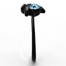 Load image into Gallery viewer, TK1302 - IP Black(Ion Plating) Stainless Steel Ring with Top Grade Crystal  in Sea Blue