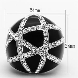 TK1306 - High polished (no plating) Stainless Steel Ring with Top Grade Crystal  in Clear