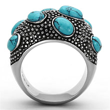 Load image into Gallery viewer, TK1308 - High polished (no plating) Stainless Steel Ring with Synthetic Turquoise in Sea Blue