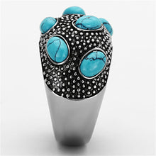 Load image into Gallery viewer, TK1308 - High polished (no plating) Stainless Steel Ring with Synthetic Turquoise in Sea Blue