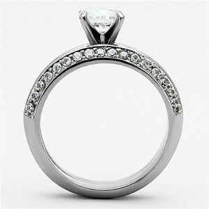 TK1320 - High polished (no plating) Stainless Steel Ring with AAA Grade CZ  in Clear
