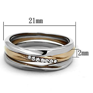 TK1340 - Two-Tone IP Rose Gold Stainless Steel Ring with Top Grade Crystal  in Clear