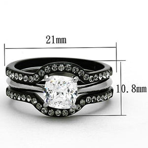 TK1343 - Two-Tone IP Black Stainless Steel Ring with AAA Grade CZ  in Clear
