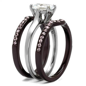 TK1344PC - Two Tone IP Dark Brown (IP coffee) Stainless Steel Ring with AAA Grade CZ  in Clear