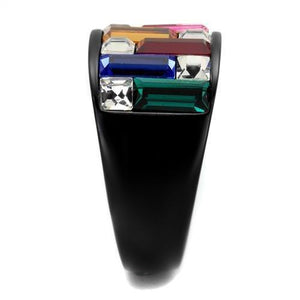 TK1397J - IP Black(Ion Plating) Stainless Steel Ring with Top Grade Crystal  in Multi Color
