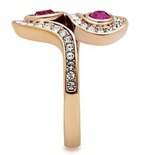 Load image into Gallery viewer, TK1413 - IP Rose Gold(Ion Plating) Stainless Steel Ring with Top Grade Crystal  in Fuchsia