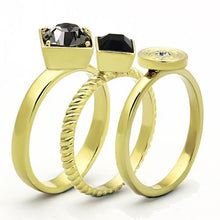 Load image into Gallery viewer, TK1417 - IP Gold(Ion Plating) Stainless Steel Ring with Top Grade Crystal  in Jet