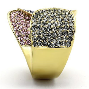 TK1420 - IP Gold(Ion Plating) Stainless Steel Ring with Top Grade Crystal  in Multi Color