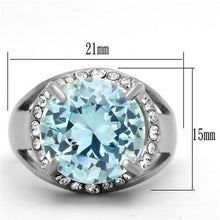 Load image into Gallery viewer, TK1423 - High polished (no plating) Stainless Steel Ring with AAA Grade CZ  in Sea Blue