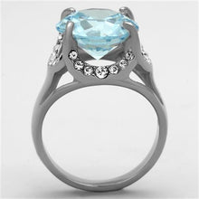 Load image into Gallery viewer, TK1423 - High polished (no plating) Stainless Steel Ring with AAA Grade CZ  in Sea Blue