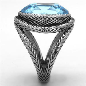 TK1425 - High polished (no plating) Stainless Steel Ring with Top Grade Crystal  in Sea Blue