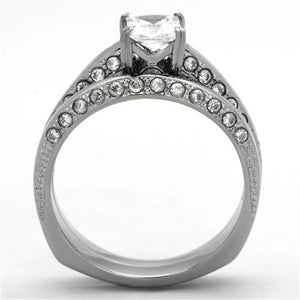 TK1435 - High polished (no plating) Stainless Steel Ring with AAA Grade CZ  in Clear
