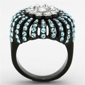 TK1442 - Two-Tone IP Black Stainless Steel Ring with Top Grade Crystal  in Sea Blue