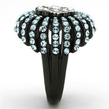 Load image into Gallery viewer, TK1442 - Two-Tone IP Black Stainless Steel Ring with Top Grade Crystal  in Sea Blue