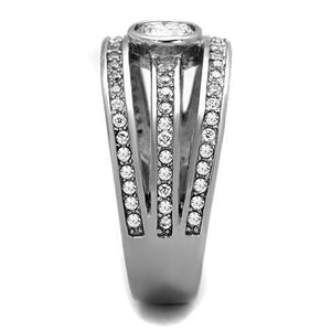 TK1525 - High polished (no plating) Stainless Steel Ring with AAA Grade CZ  in Clear