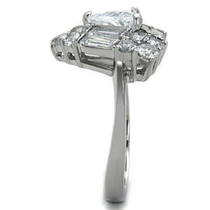 TK1527 - High polished (no plating) Stainless Steel Ring with AAA Grade CZ  in Clear