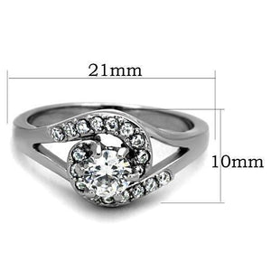 TK1529 - High polished (no plating) Stainless Steel Ring with AAA Grade CZ  in Clear