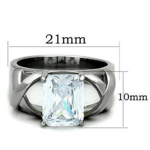 TK1530 - High polished (no plating) Stainless Steel Ring with AAA Grade CZ  in Clear