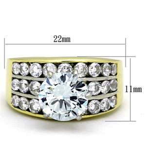 TK1553 - Two-Tone IP Gold (Ion Plating) Stainless Steel Ring with AAA Grade CZ  in Clear