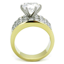 Load image into Gallery viewer, TK1553 - Two-Tone IP Gold (Ion Plating) Stainless Steel Ring with AAA Grade CZ  in Clear