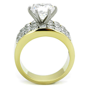 TK1553 - Two-Tone IP Gold (Ion Plating) Stainless Steel Ring with AAA Grade CZ  in Clear