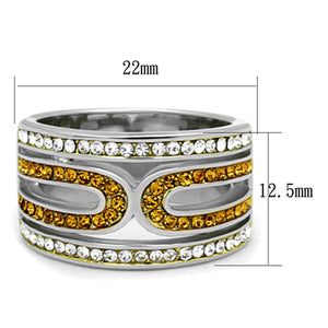 TK1555 - Two-Tone IP Gold (Ion Plating) Stainless Steel Ring with Top Grade Crystal  in Topaz