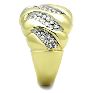 TK1559 - Two-Tone IP Gold (Ion Plating) Stainless Steel Ring with Top Grade Crystal  in Clear