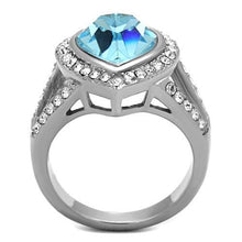 Load image into Gallery viewer, TK1582 - High polished (no plating) Stainless Steel Ring with Top Grade Crystal  in Sea Blue