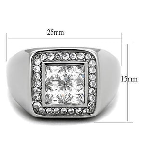 TK1608 - High polished (no plating) Stainless Steel Ring with AAA Grade CZ  in Clear