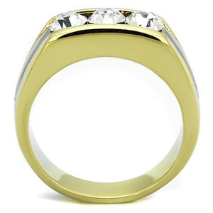 TK1615 - Two-Tone IP Gold (Ion Plating) Stainless Steel Ring with Top Grade Crystal  in Clear