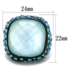 Load image into Gallery viewer, TK1617 - IP Black(Ion Plating) Stainless Steel Ring with Synthetic Synthetic Glass in Sea Blue