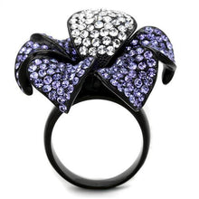 Load image into Gallery viewer, TK1618 - IP Black(Ion Plating) Stainless Steel Ring with Top Grade Crystal  in Tanzanite