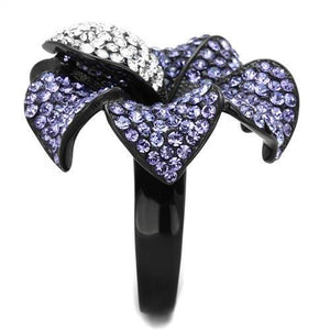 TK1618 - IP Black(Ion Plating) Stainless Steel Ring with Top Grade Crystal  in Tanzanite