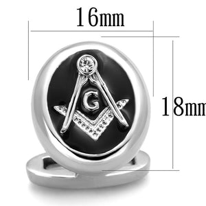 TK1652 - High polished (no plating) Stainless Steel Cufflink with Top Grade Crystal  in Clear