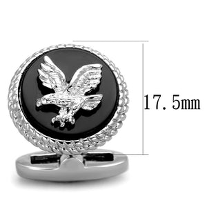 TK1658 - High polished (no plating) Stainless Steel Cufflink with Epoxy  in Jet