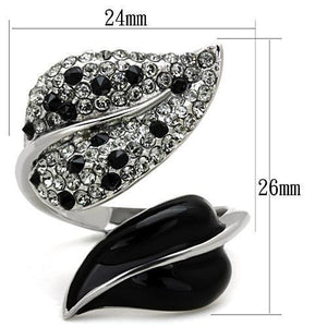 TK1678 - High polished (no plating) Stainless Steel Ring with Top Grade Crystal  in Jet