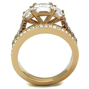 TK1690 - IP Rose Gold(Ion Plating) Stainless Steel Ring with AAA Grade CZ  in Clear