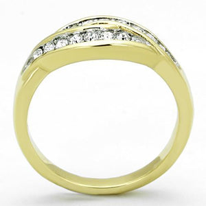 TK1704 - Two-Tone IP Gold (Ion Plating) Stainless Steel Ring with Top Grade Crystal  in Clear