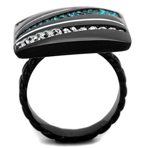 TK1736 - IP Black(Ion Plating) Stainless Steel Ring with Top Grade Crystal  in Blue Zircon