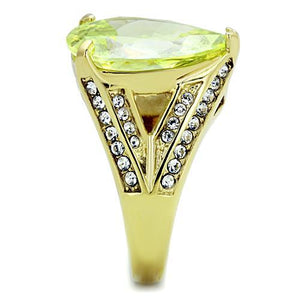 TK1743 - IP Gold(Ion Plating) Stainless Steel Ring with AAA Grade CZ  in Apple Green color