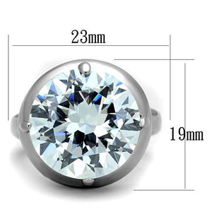 TK1749 - High polished (no plating) Stainless Steel Ring with AAA Grade CZ  in Clear