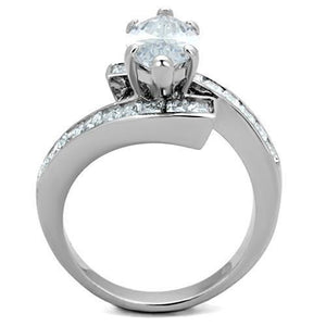 TK1754 - High polished (no plating) Stainless Steel Ring with AAA Grade CZ  in Clear
