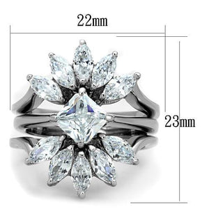 TK1756 - High polished (no plating) Stainless Steel Ring with AAA Grade CZ  in Clear