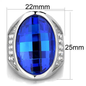 TK1778 - High polished (no plating) Stainless Steel Ring with Synthetic Synthetic Glass in Capri Blue