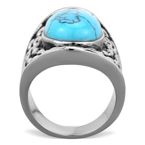 TK1780 - High polished (no plating) Stainless Steel Ring with Synthetic Turquoise in Sea Blue
