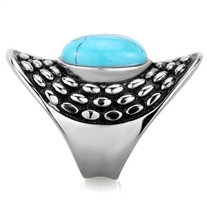 TK1780 - High polished (no plating) Stainless Steel Ring with Synthetic Turquoise in Sea Blue