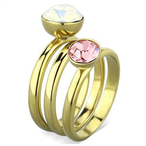 TK1785 - IP Gold(Ion Plating) Stainless Steel Ring with Top Grade Crystal  in White